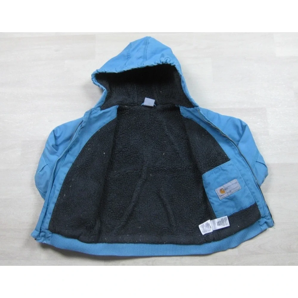Carhartt Active Jacket Youth‎ (S) Duck Canvas Workwear Sherpa Lined Blue CP9564